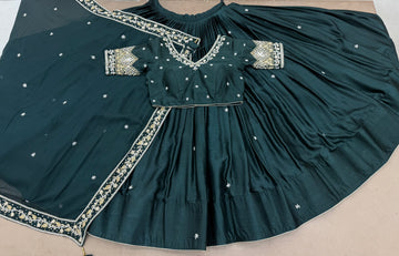DARK DEEP STEEL BLUE GAJJI SILK CHANIYA CHOLI