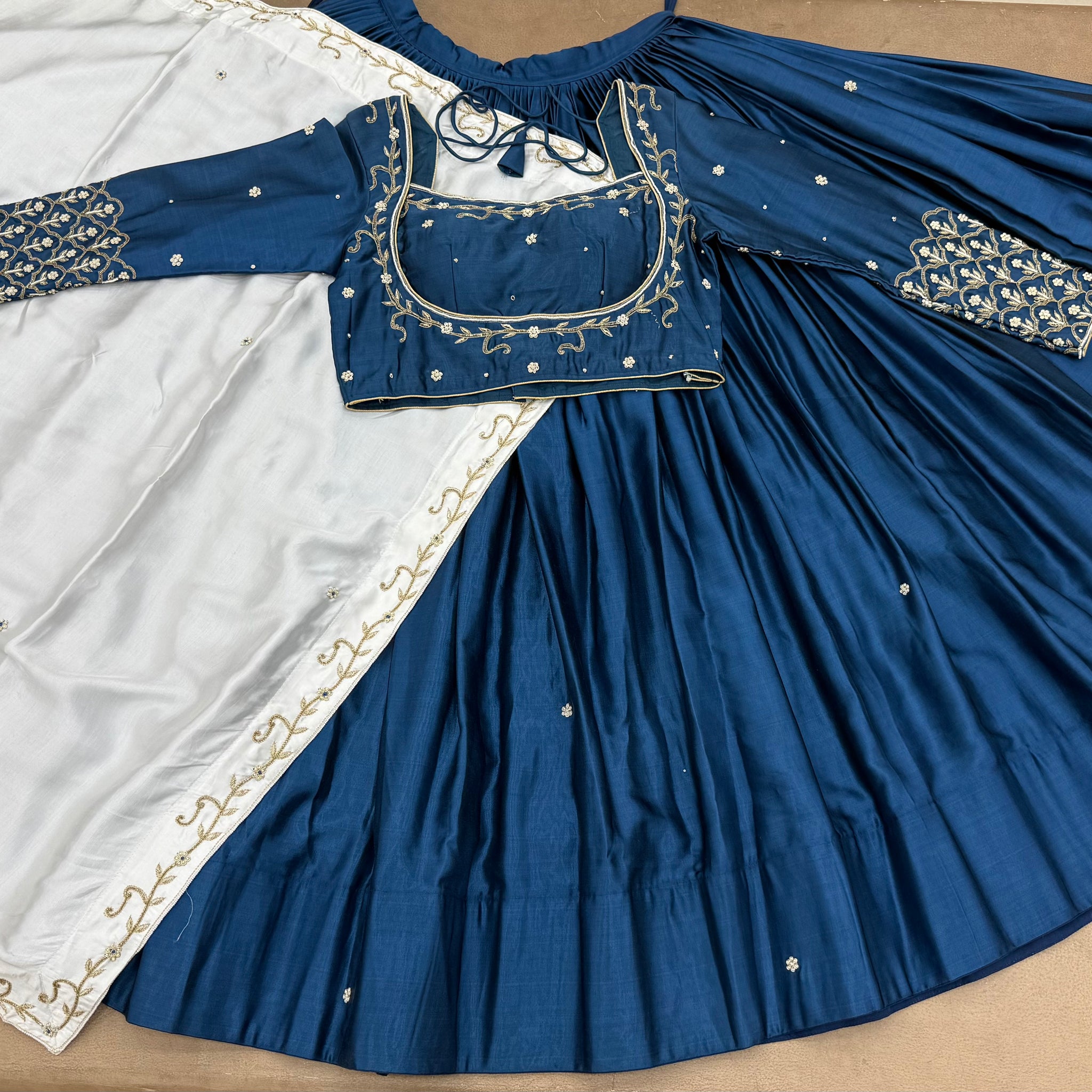 DEEP STEEL BLUE - IVORY CHANIYA CHOLI