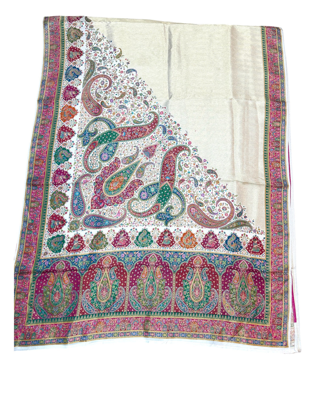 Ivory (Off-White) Artificial Tissue Pashmina Silk Saree