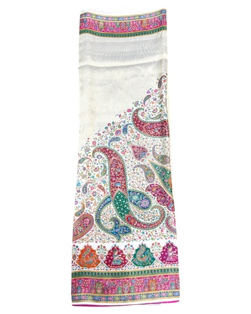 Ivory (Off-White) Artificial Tissue Pashmina Silk Saree