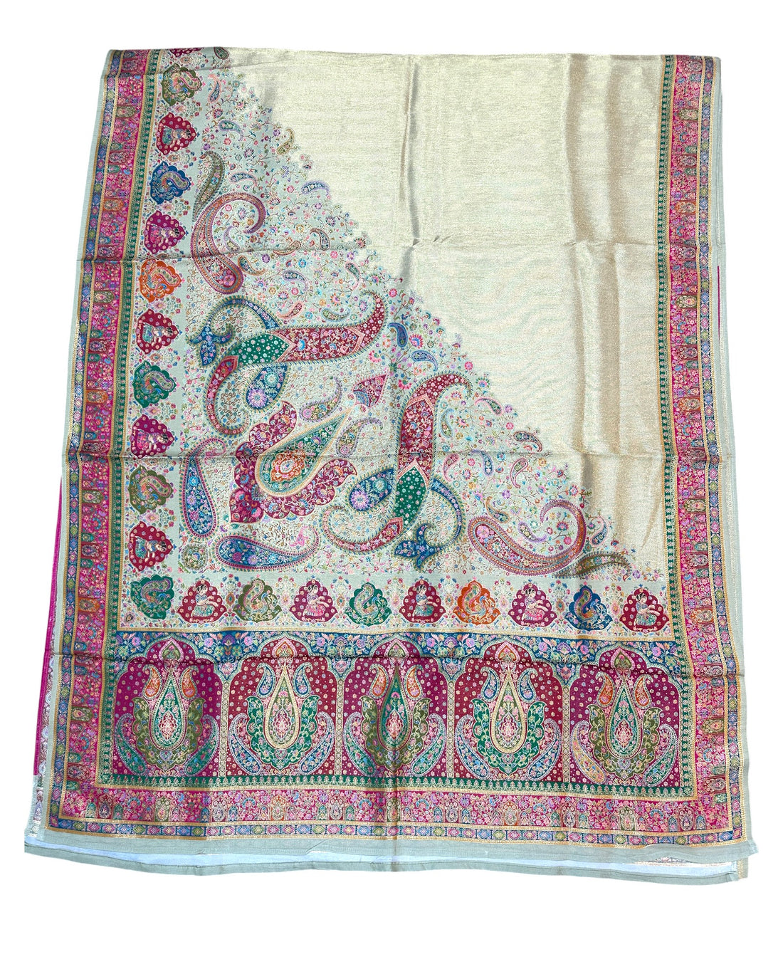 Corn Silk (Cream) Artificial Tissue Pashmina Silk Saree