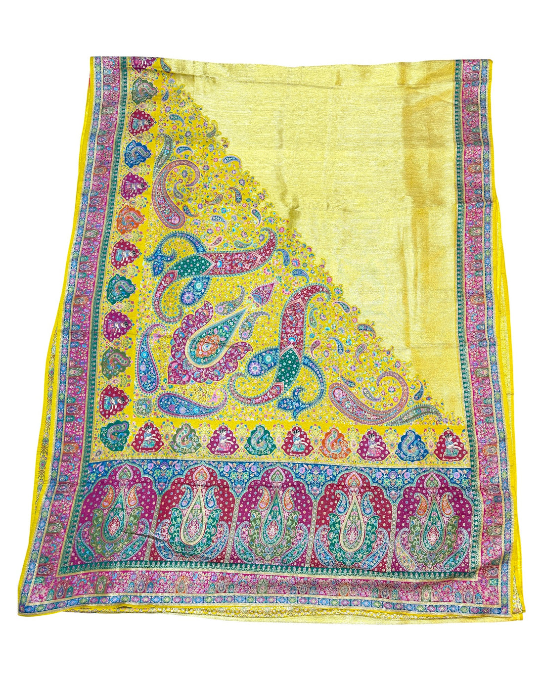 Yellow Artificial Tissue Pashmina Silk Saree