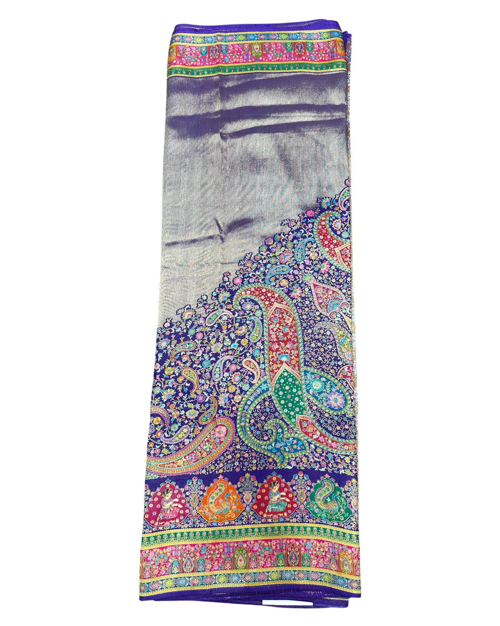 Indigo Artificial Tissue Pashmina Silk Saree