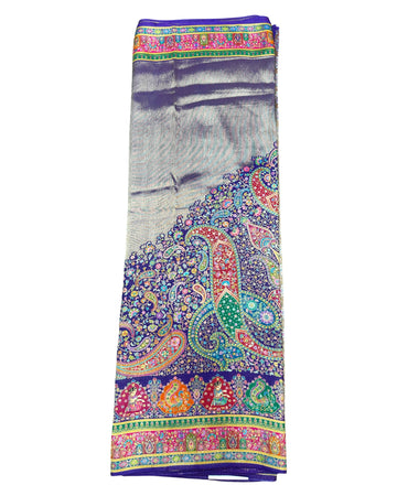Indigo Artificial Tissue Pashmina Silk Saree