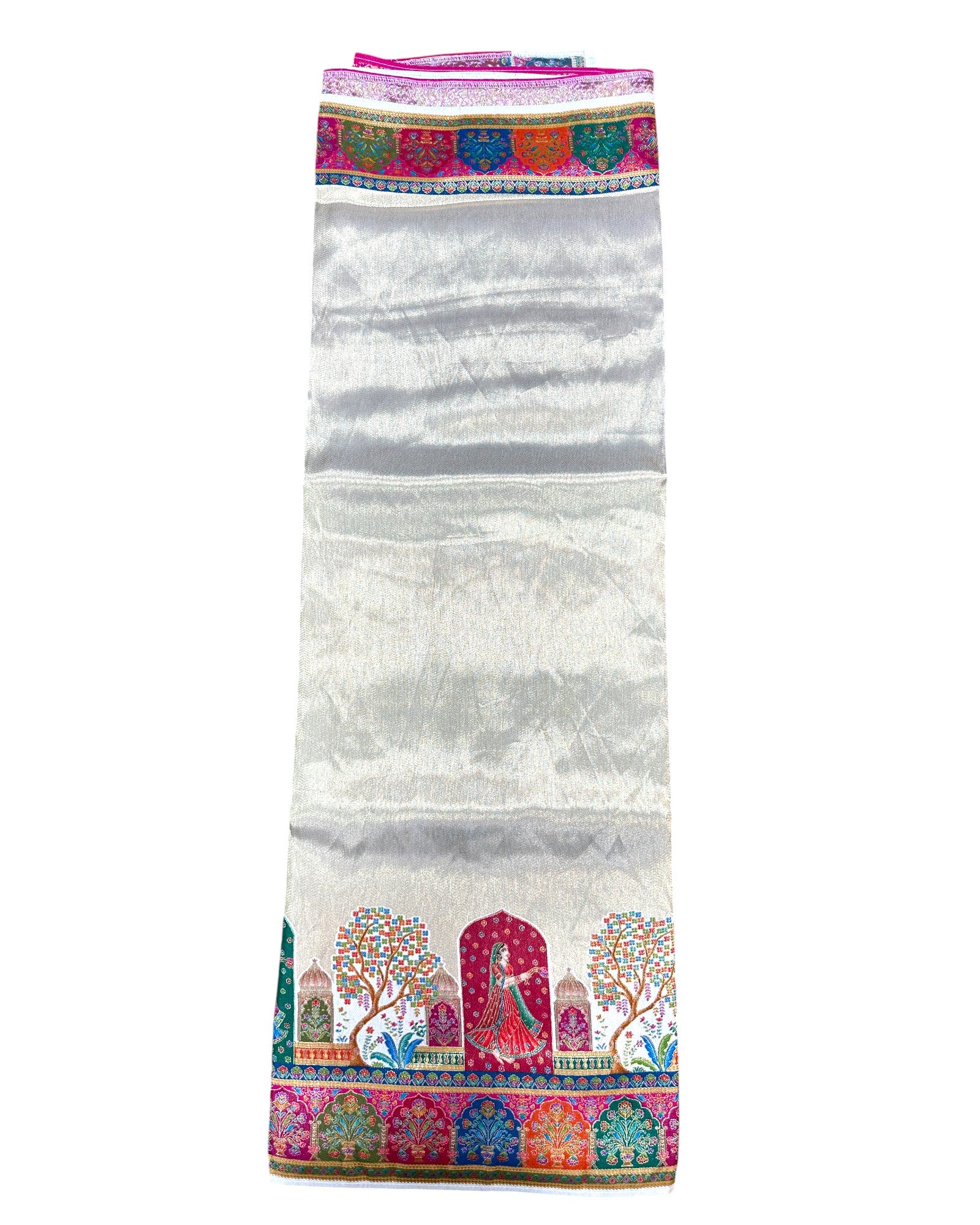 Ivory Artificial Tissue Pashmina Silk Saree