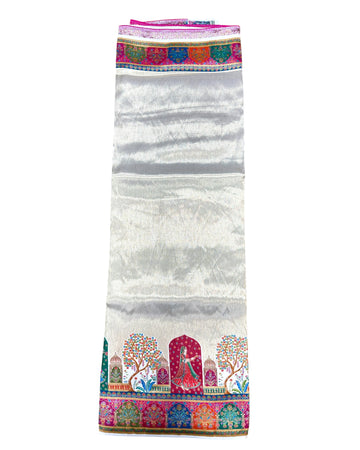 Ivory Artificial Tissue Pashmina Silk Saree