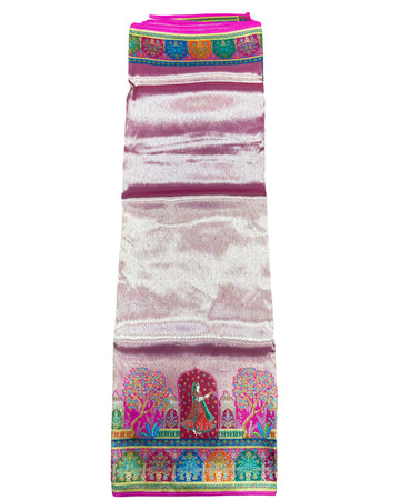 Dark Pink Artificial Tissue Pashmina Silk Saree