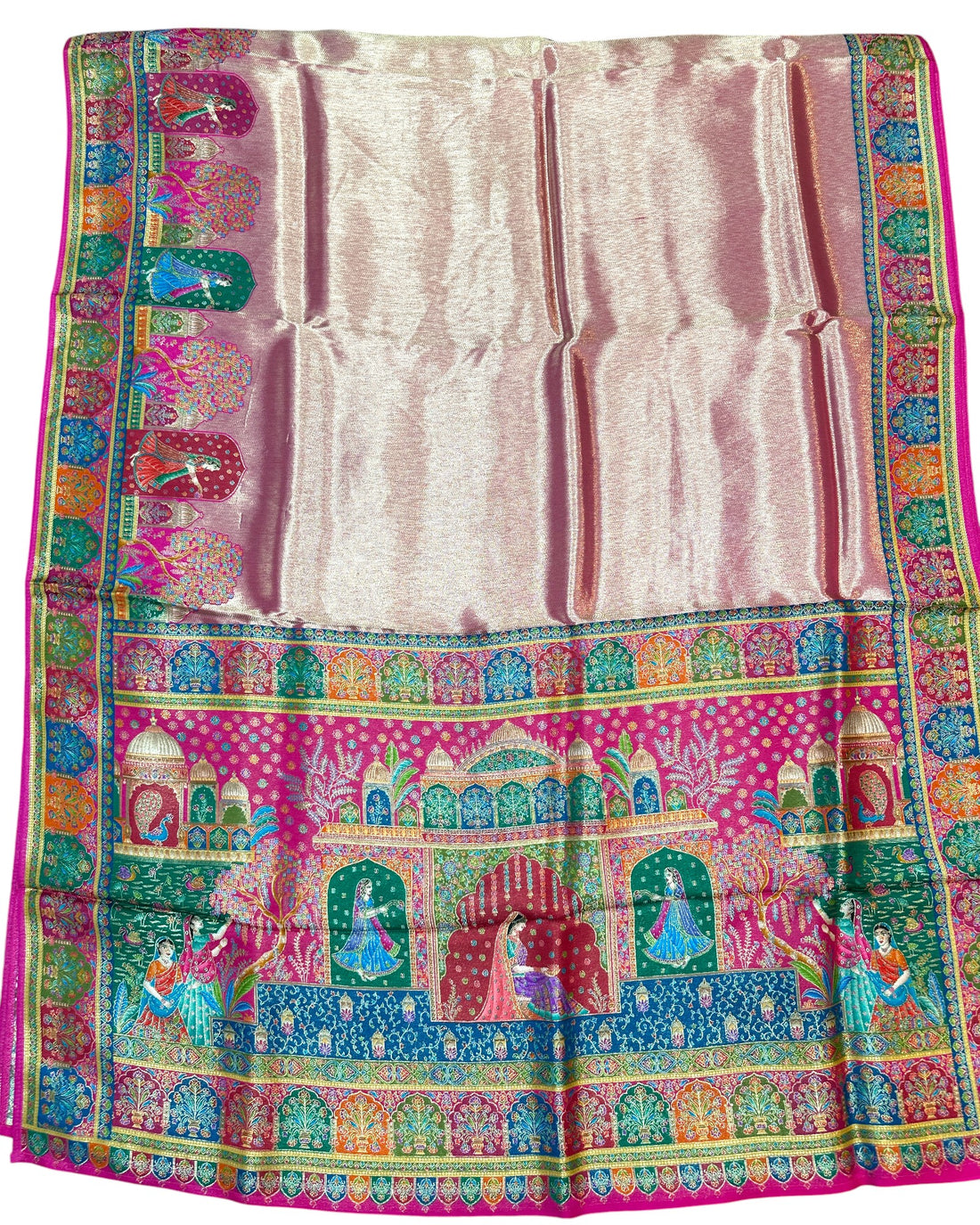 Dark Pink Artificial Tissue Pashmina Silk Saree