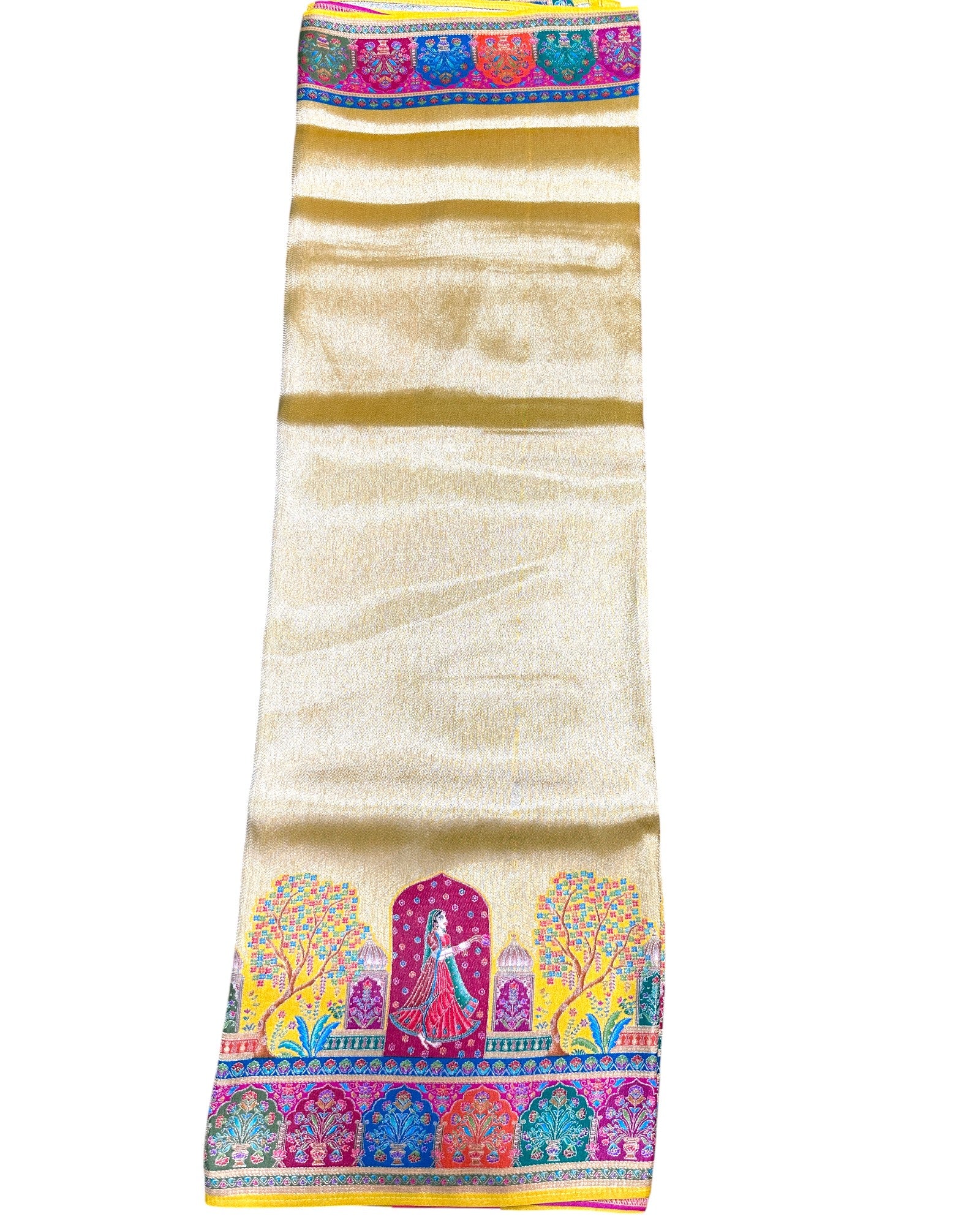 Yellow Artificial Tissue Pashmina Silk Saree
