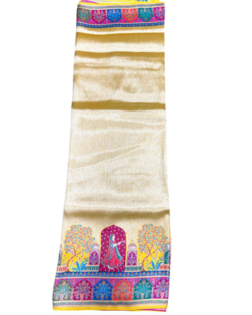Yellow Artificial Tissue Pashmina Silk Saree