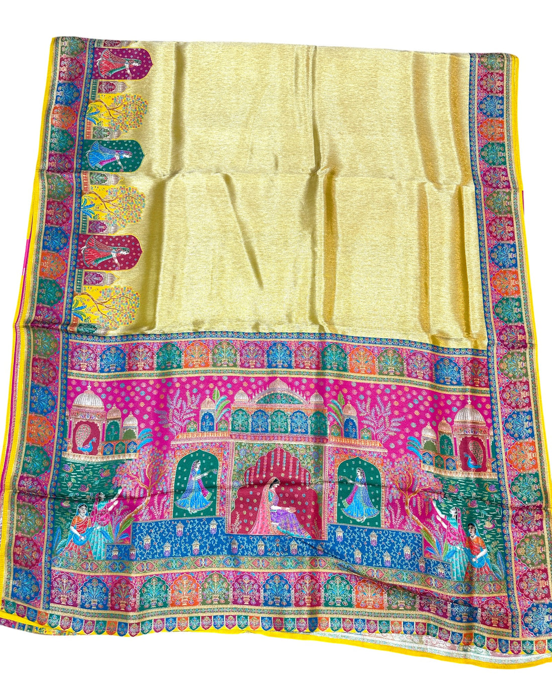 Yellow Artificial Tissue Pashmina Silk Saree