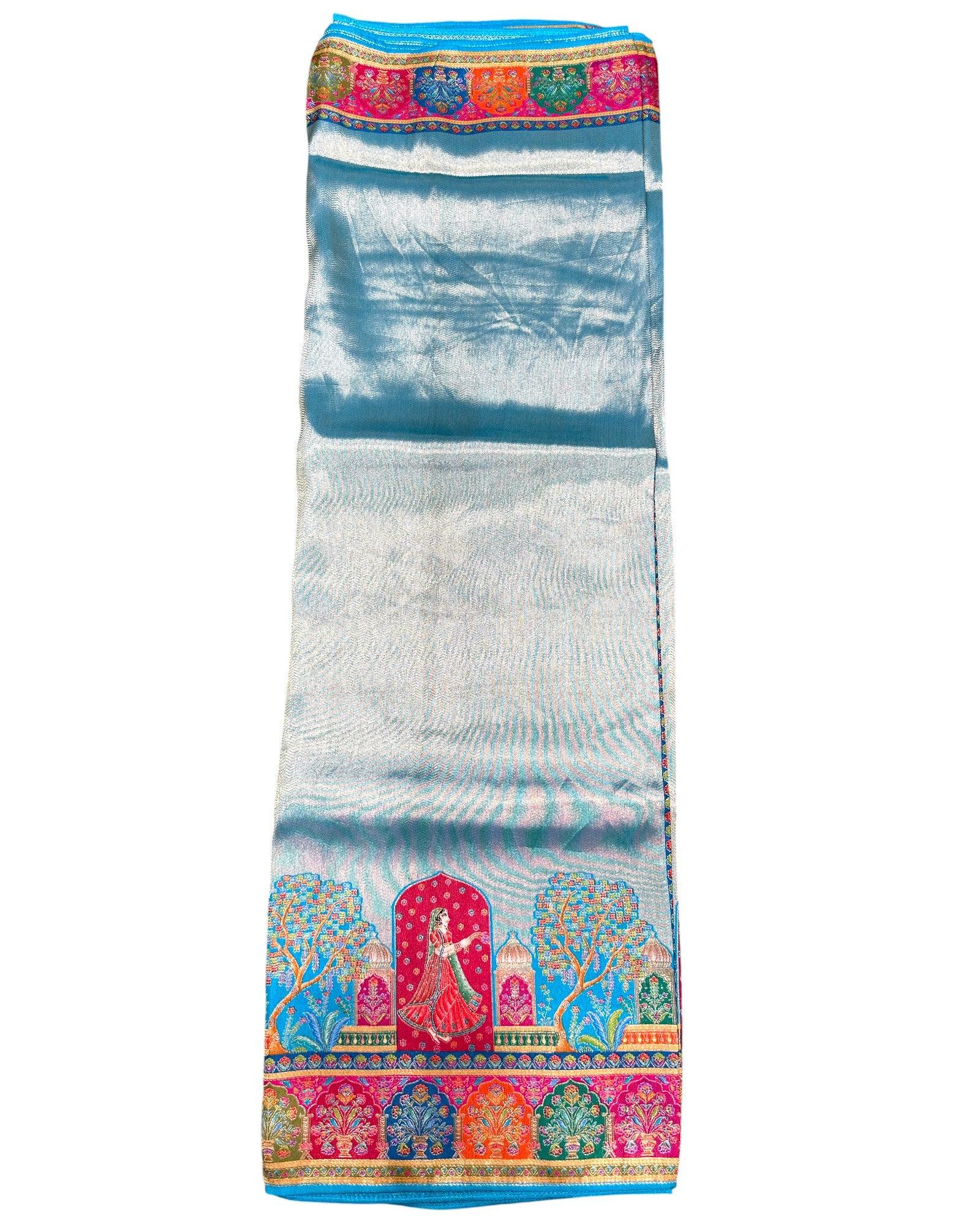 Steel Blue Artificial Tissue Pashmina Silk Saree