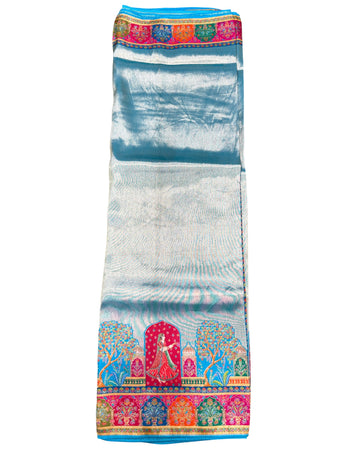 Steel Blue Artificial Tissue Pashmina Silk Saree