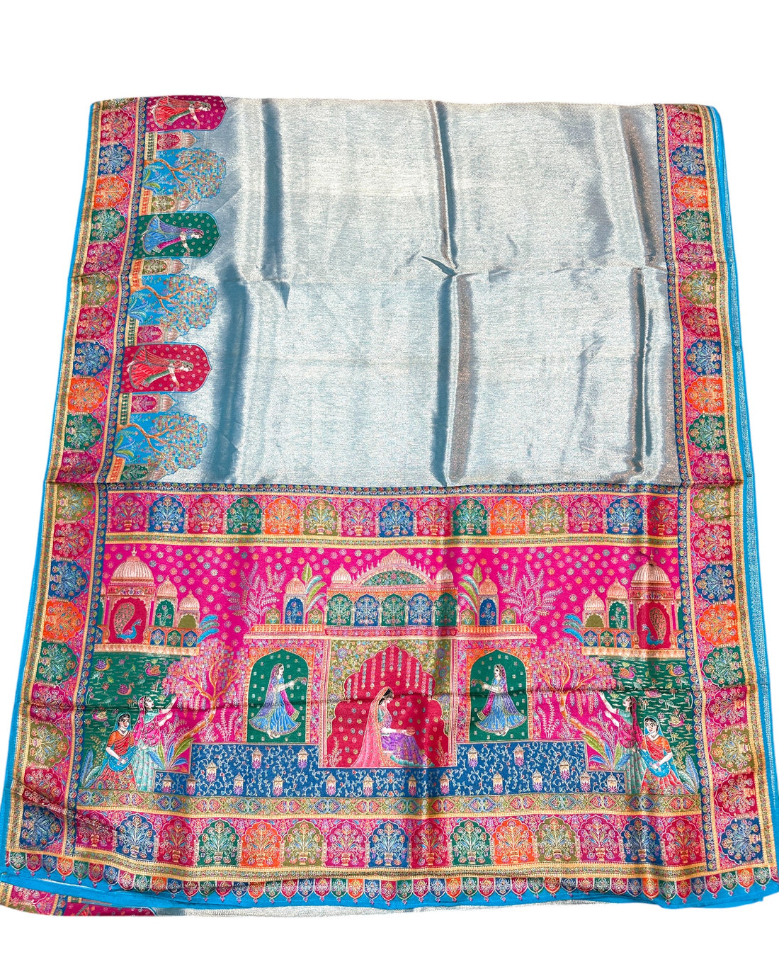 Steel Blue Artificial Tissue Pashmina Silk Saree