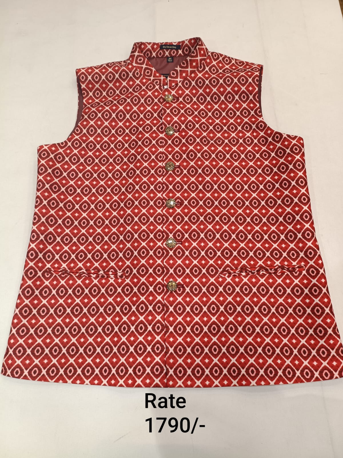 Rosy Brown Brocade Silk Men's Koti with Printed Butti in Diamond-Shaped Checks & Stand-Up Collar