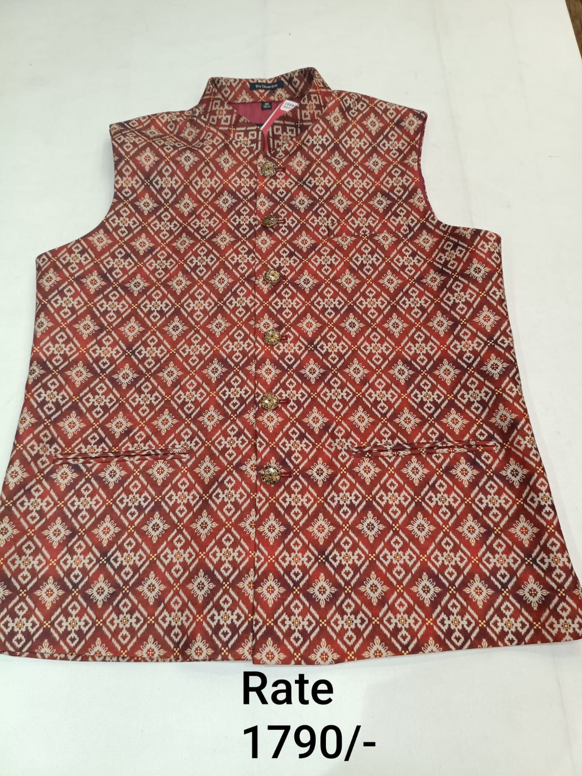 Rosy Brown Brocade Silk Men's Koti with Patola Butti in Diamond-Shaped Checks & Stand-Up Collar