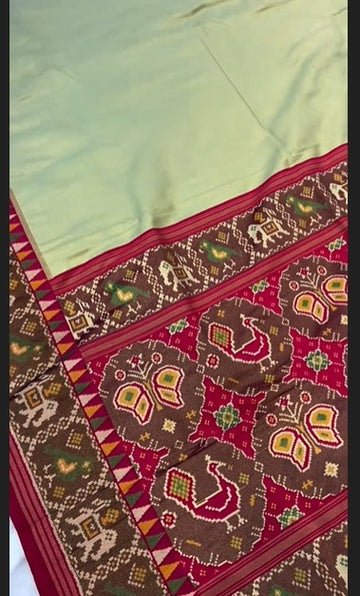 LIGHT OLIVE GOLD-RED PATOLA SAREE