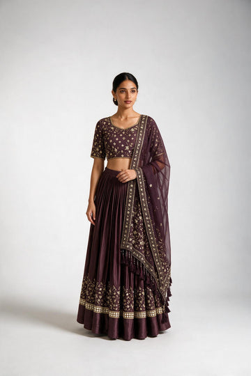 Wine Embroidered Chaniya Choli