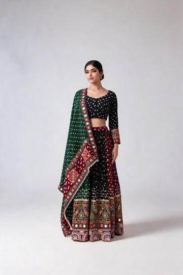 Multicolour Bandhani Embroidered Chaniya Choli