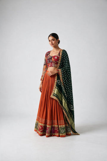 Orange & Multicolor Patchwork Chaniya Choli