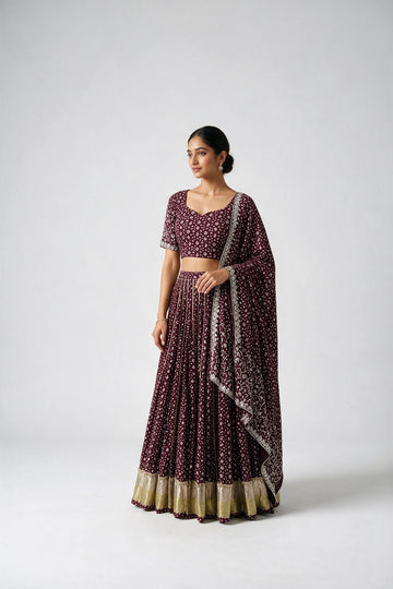 Maroon Bandhani Print Chaniya Choli