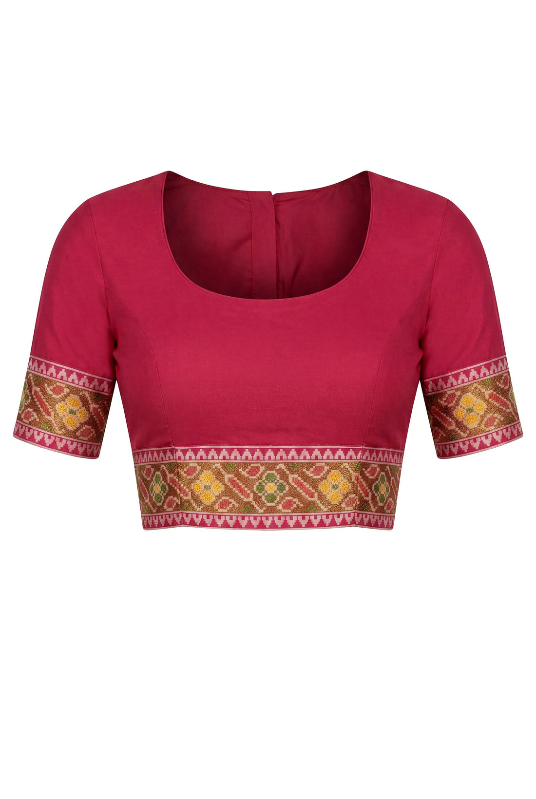 Rani Pink Patola Art Silk Saree With Multicolor All Over Jaal And Heritage Woven Border