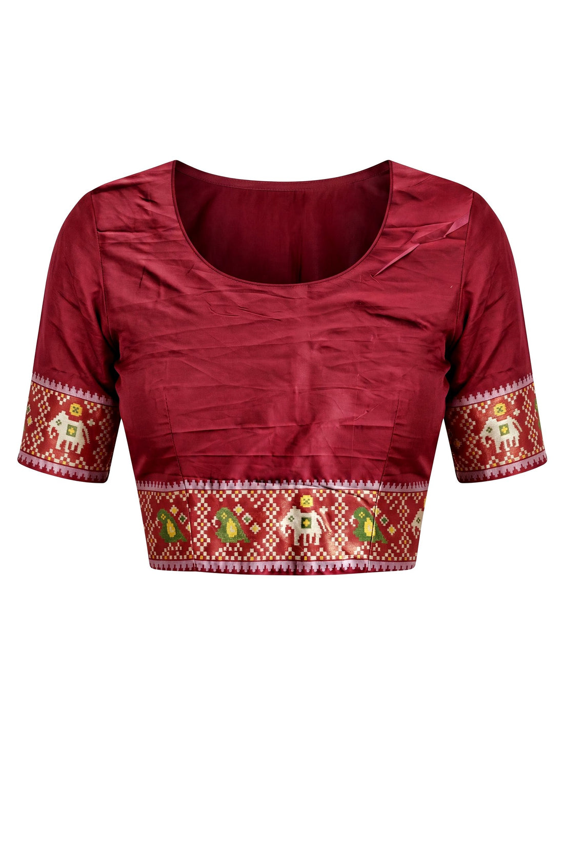 Maroon Patola Art Silk Saree With Traditional Elephant Motifs & Heritage Woven Border