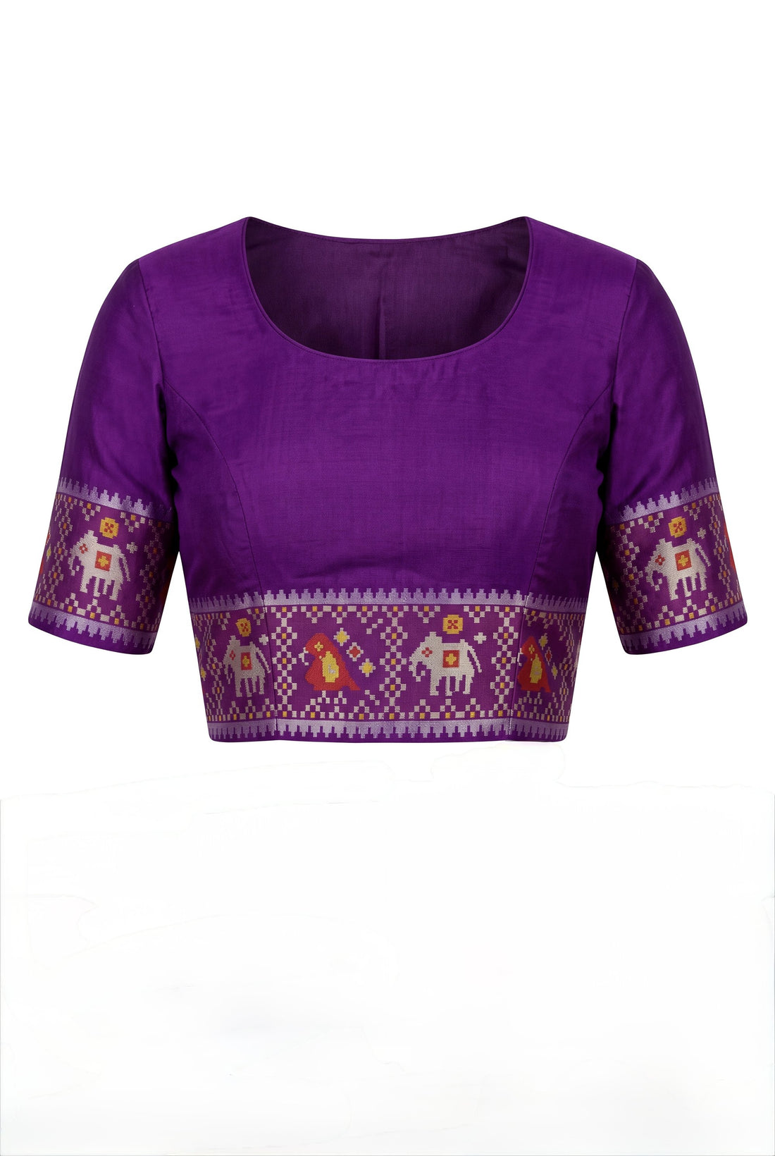 Purple Patola Art Silk Saree With Traditional Elephant Motifs & Heritage Woven Pallu