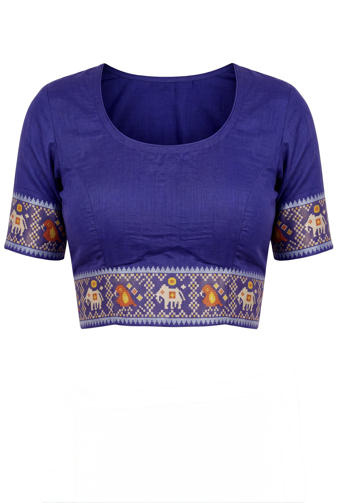 Royal Blue Patola Art Silk Saree With Traditional Elephant Motifs & Antique Gold Heritage Border