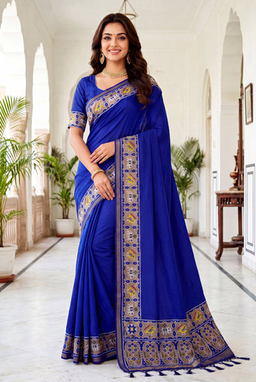 Navy Blue Art Silk Saree With Traditional Heritage Woven Border