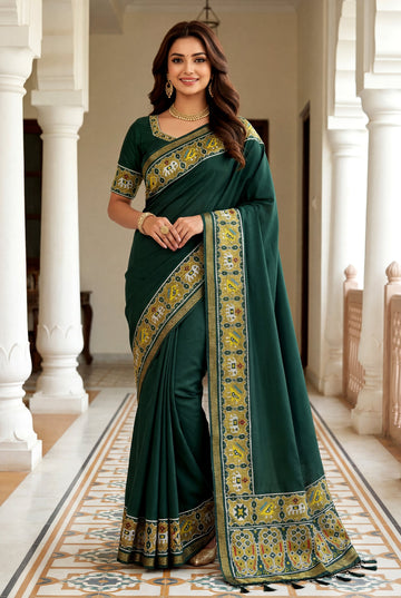 Emerald Green Art Silk Saree With Traditional Heritage Woven Border